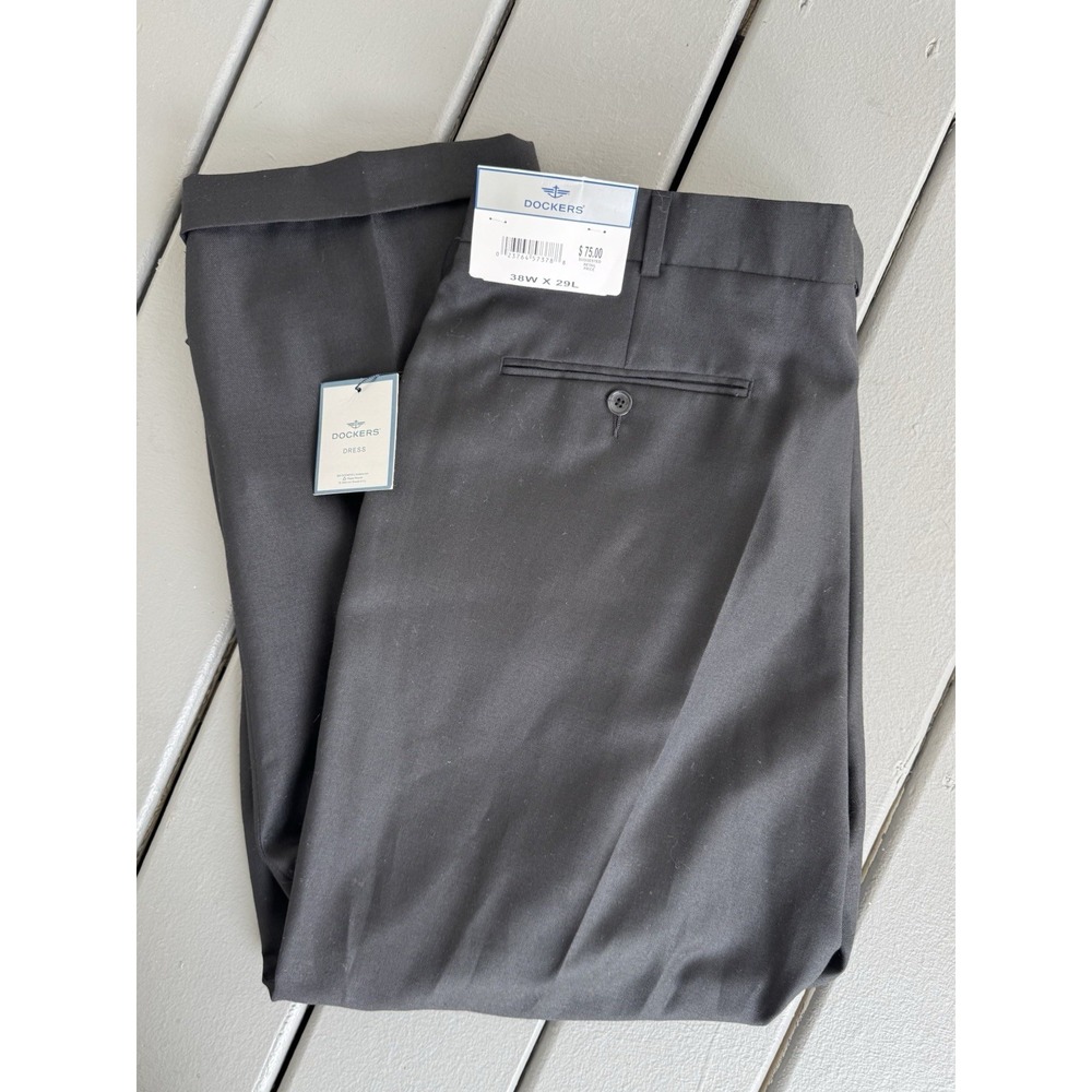 Dockers Wool Blend Dress Pants Black 38x29 Pleated Cuffed Classic Fit Office NWT